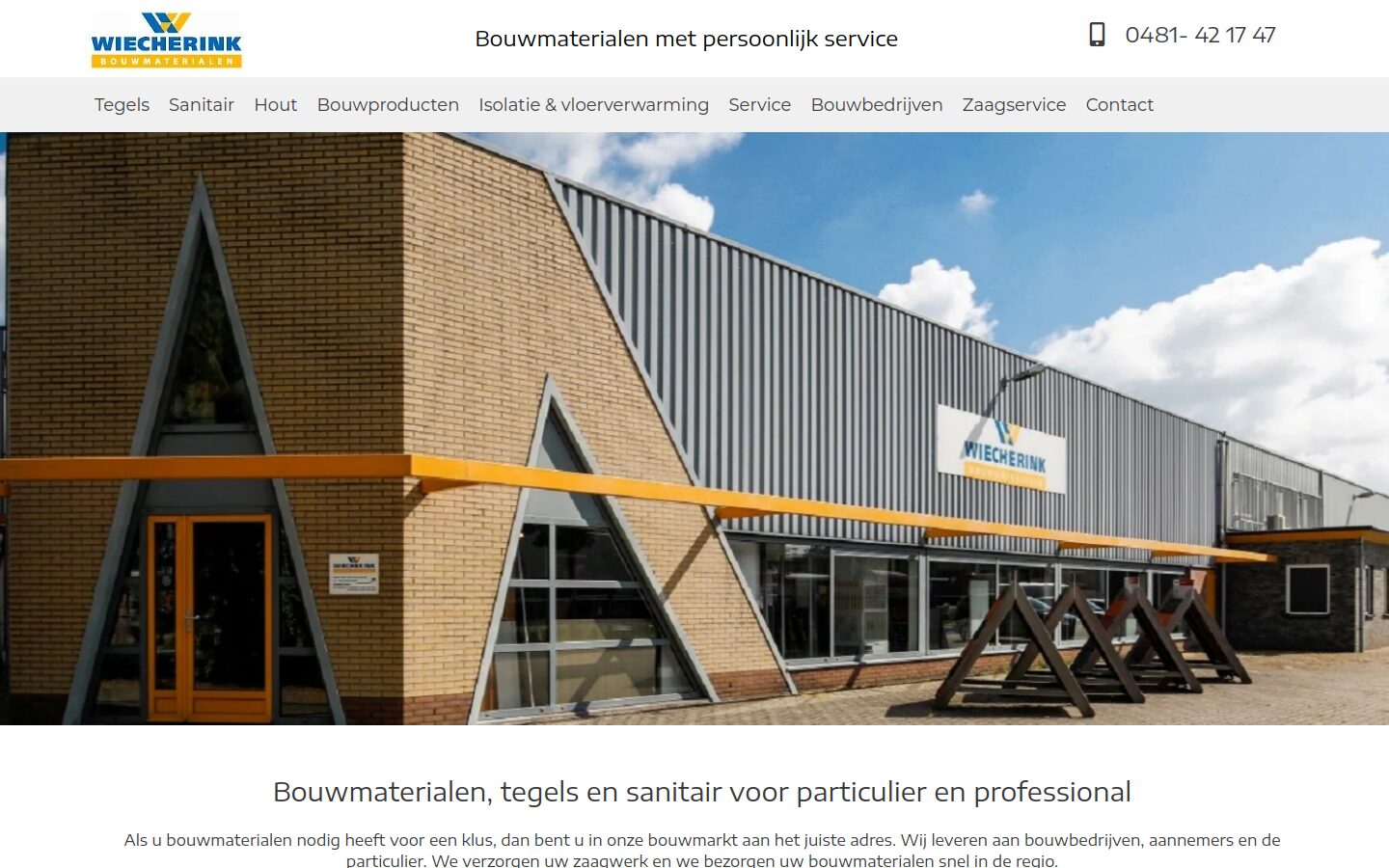 Website van Wiecherink Bouwmaterialen op een laptop