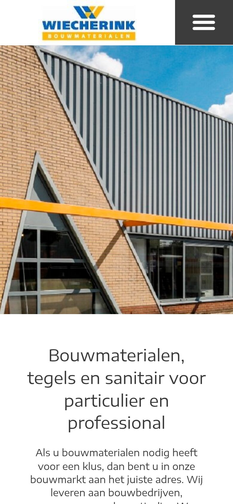 Wiecherink Bouwmaterialen website on a phone