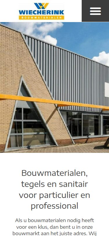 Website van Wiecherink Bouwmaterialen op een telefoon