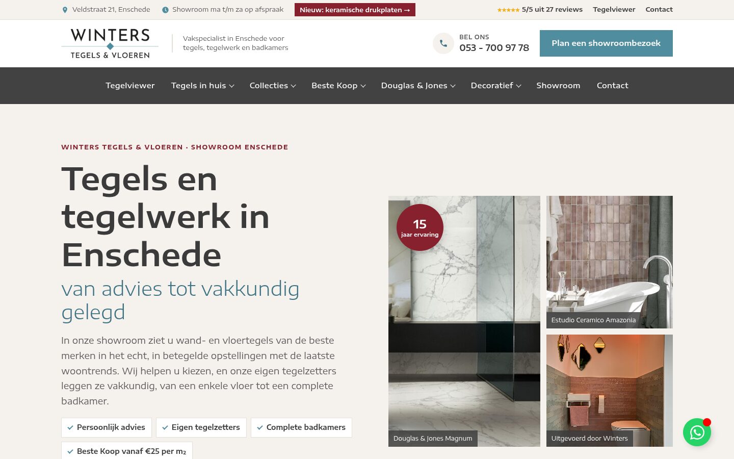 Website van Winters Tegels & Vloeren op een laptop